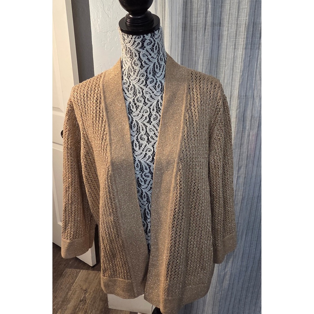 Jones Studio Separates Open Cardigan Sweater Womens 2X Gold Metallic Open Knit